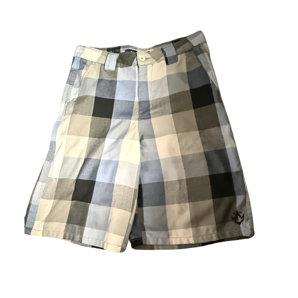 Rusty‎ Boys Plaid Herringbone Walk Shorts Blue Grey Size 16 28 Waist J10208310